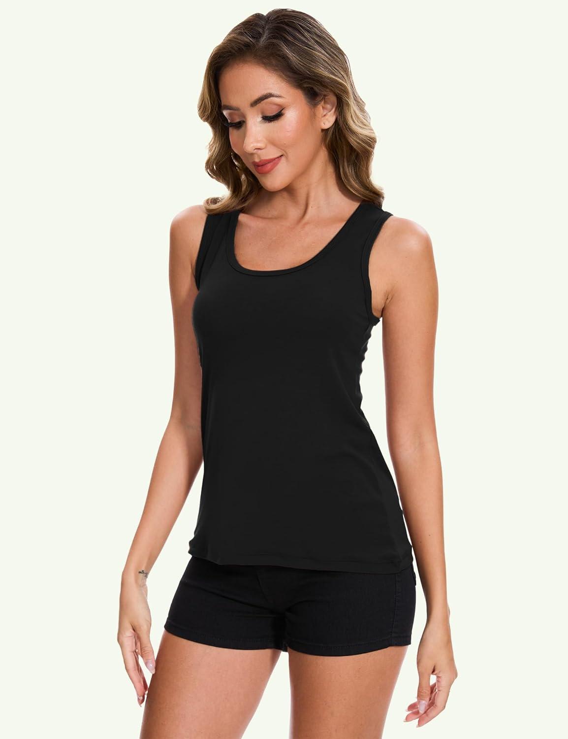 imageGYS Basic Tank Tops for Women Summer Ribbed Sleeveless Tops Racerback Fitted Pajama ShirtsBlack
