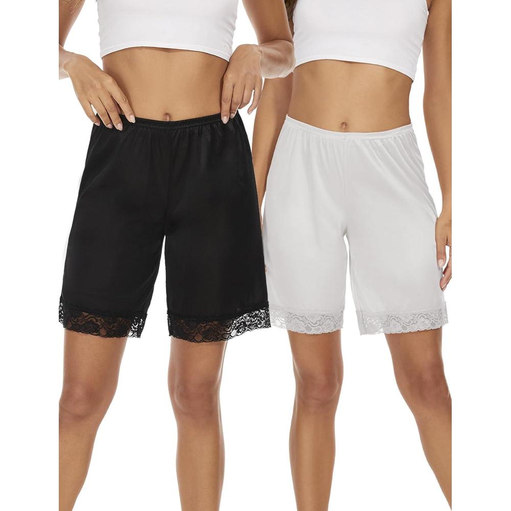 imageGYS Slip Shorts Culotte for Women Split Skirt Lace Pettipants BloomerBlackwhite