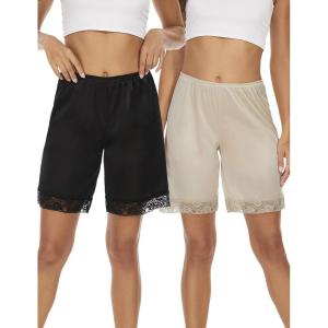 GYS Slip Shorts Culotte for Women Split Skirt Lace Pettipants Bloomer(Black+beige)