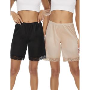 GYS Slip Shorts Culotte for Women Split Skirt Lace Pettipants Bloomer(Black+nude)