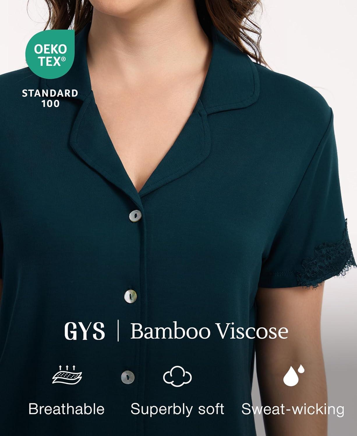 imageGYS Bamboo Viscose Pajamas for Women Set CloudSoft Short Sleeve Button Down Sleep Set with Pockets Comfy SleepwearDarkcyan