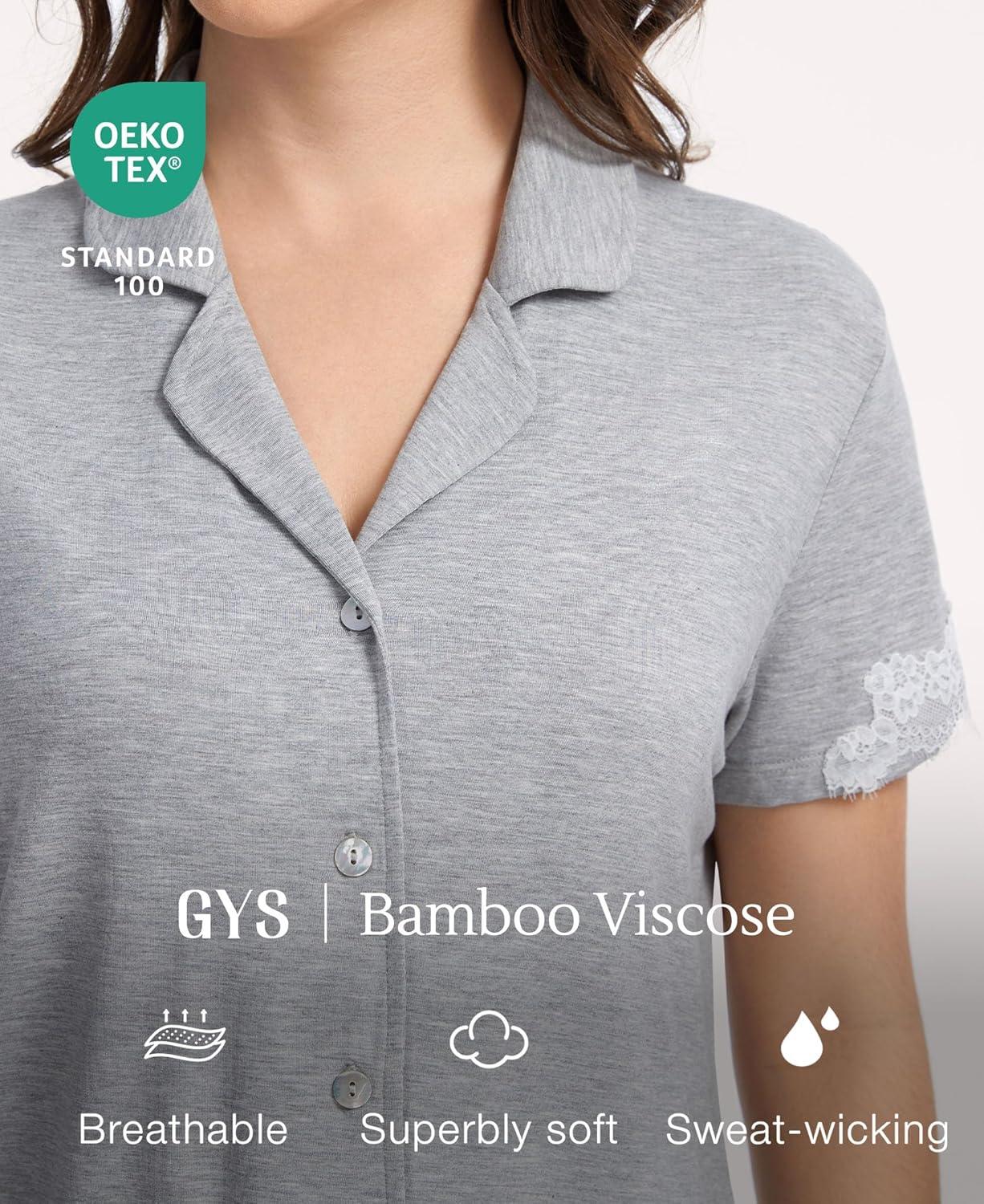 imageGYS Bamboo Viscose Pajamas for Women Set CloudSoft Short Sleeve Button Down Sleep Set with Pockets Comfy SleepwearLight Heather Grey