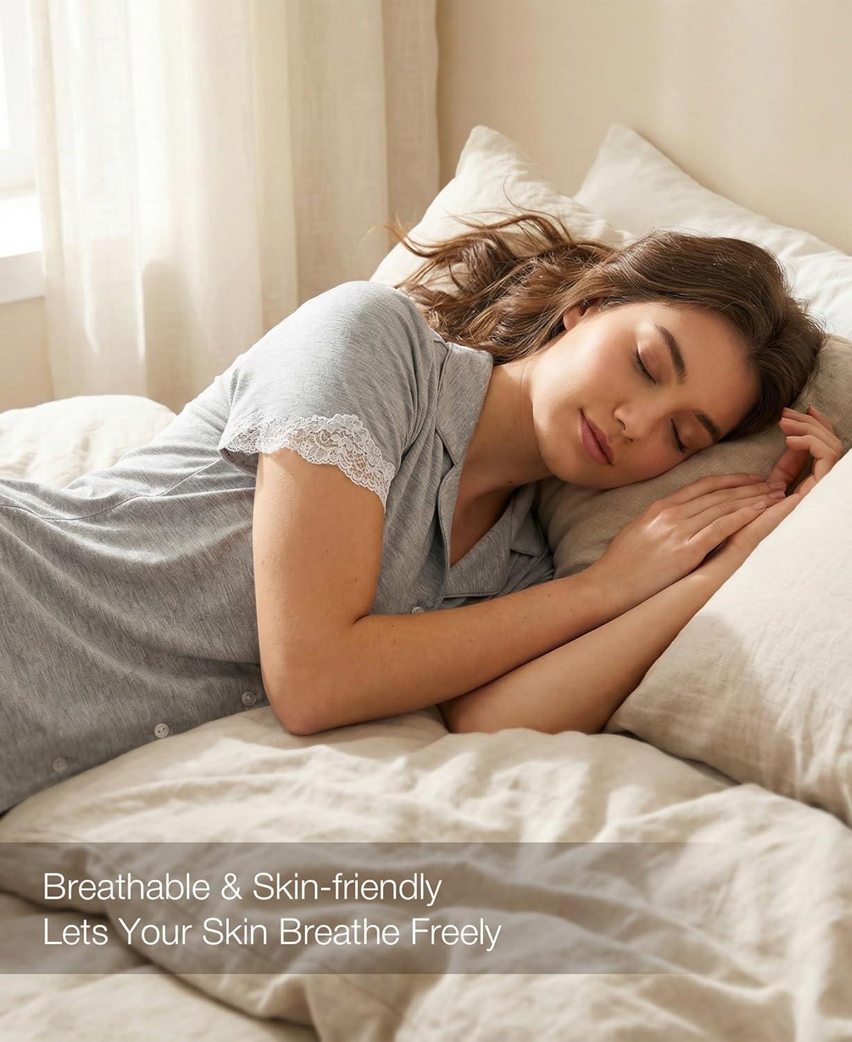 imageGYS Bamboo Viscose Pajamas for Women Set CloudSoft Short Sleeve Button Down Sleep Set with Pockets Comfy SleepwearLight Heather Grey