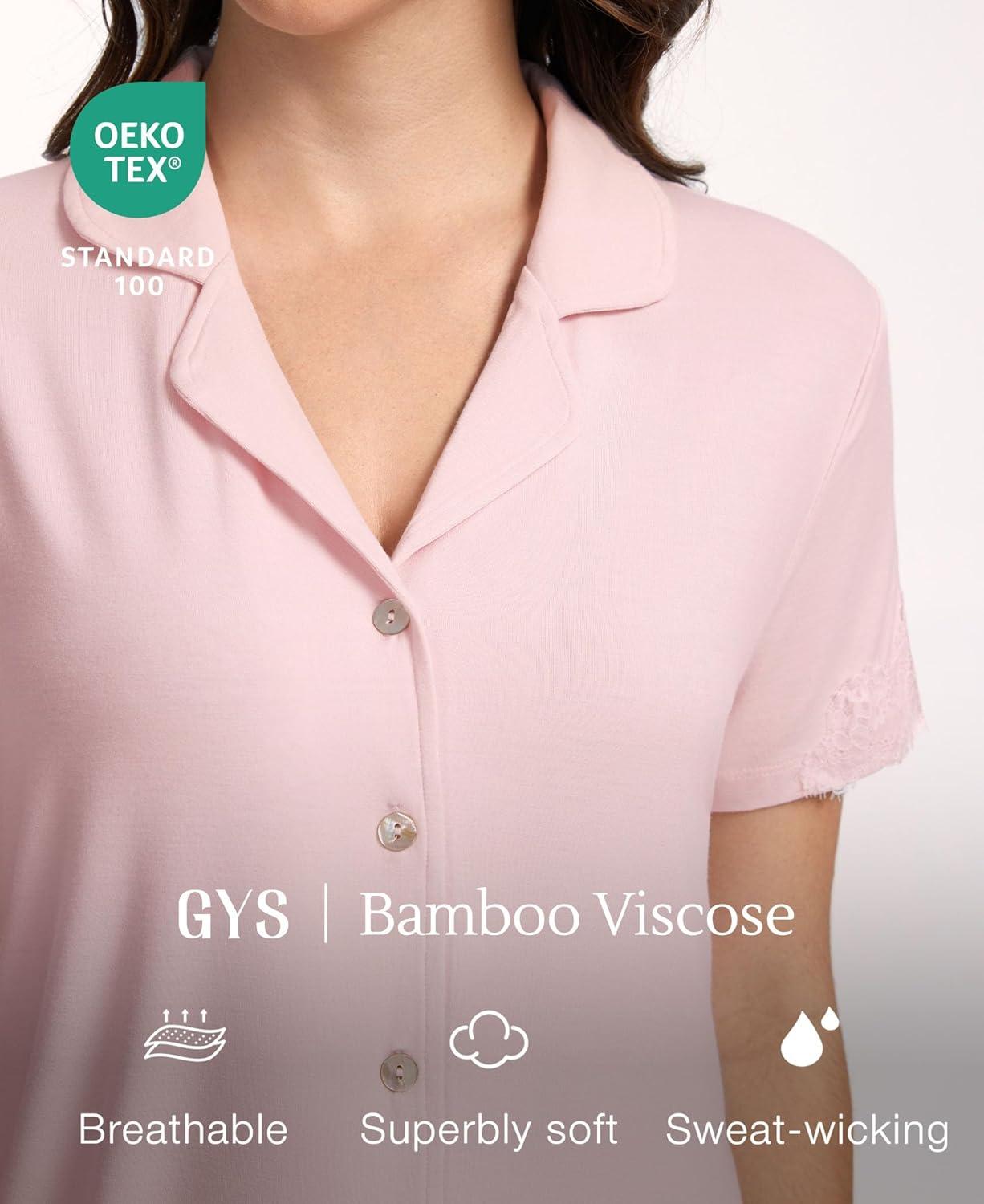 imageGYS Bamboo Viscose Pajamas for Women Set CloudSoft Short Sleeve Button Down Sleep Set with Pockets Comfy SleepwearPink