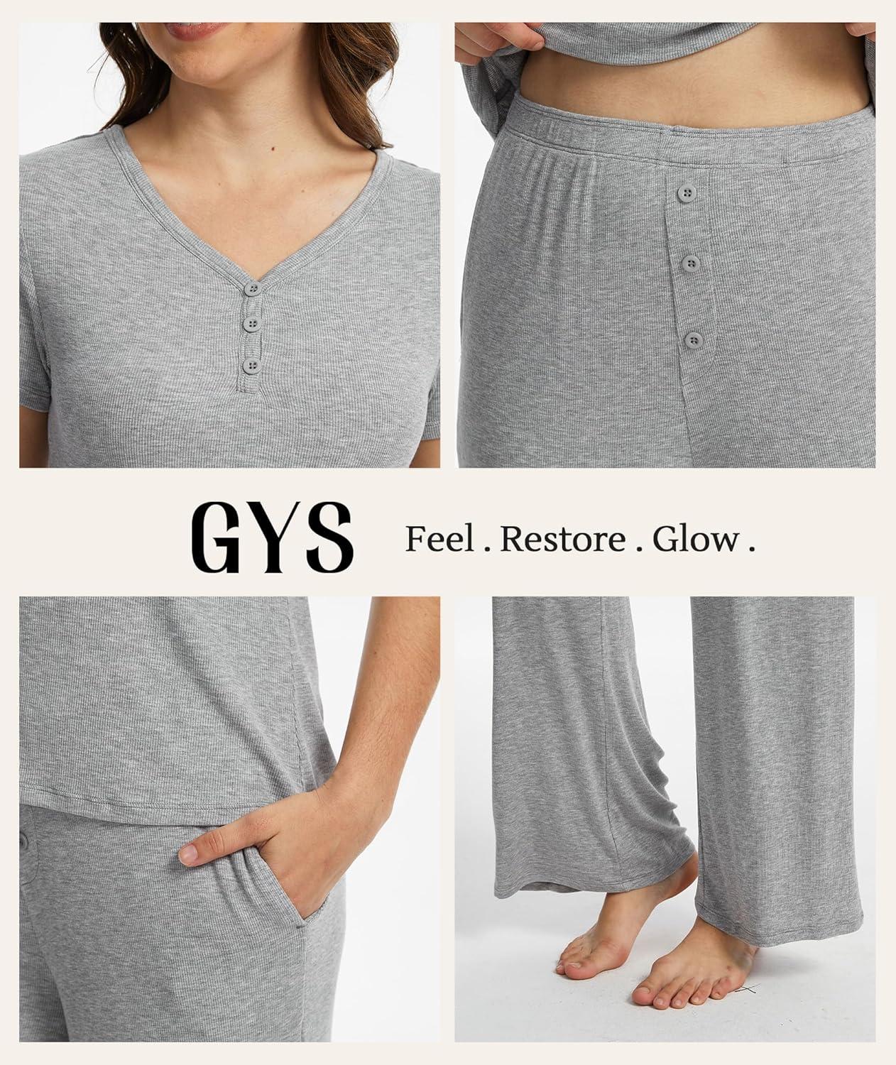imageGYS Bamboo Viscose Womens Lounge Set 2 Piece Matching Loungewear Pajama Sets VNeck Tshirt and Pants Outfit with PocketsHeather Grey