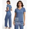 GYS Bamboo Viscose Women’s Lounge Set, 2 Piece Matching Loungewear Pajama Sets, V-Neck T-shirt and Pants Outfit with Pockets(Grayish Blue)