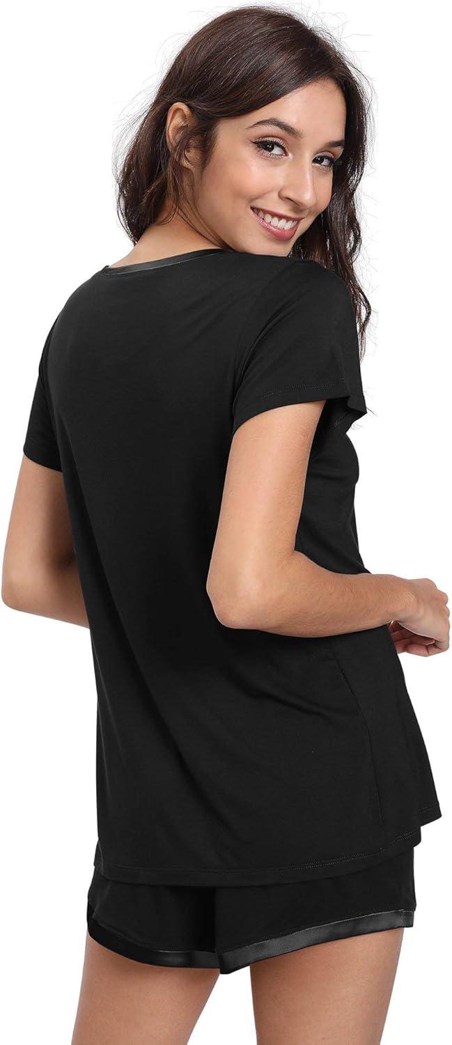 imageGYS Womens Bamboo Viscose Pajama Sets Cooling Short Sleeve Sleepwear for Night Sweats Moisture Wicking Summer PjsBlack