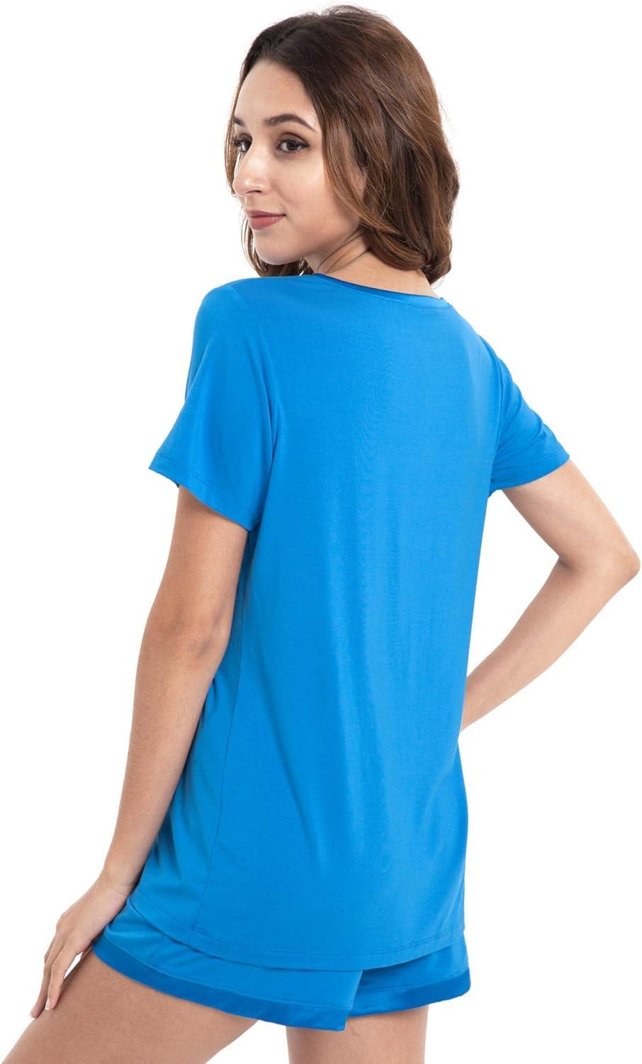 imageGYS Womens Bamboo Viscose Pajama Sets Cooling Short Sleeve Sleepwear for Night Sweats Moisture Wicking Summer PjsCapri