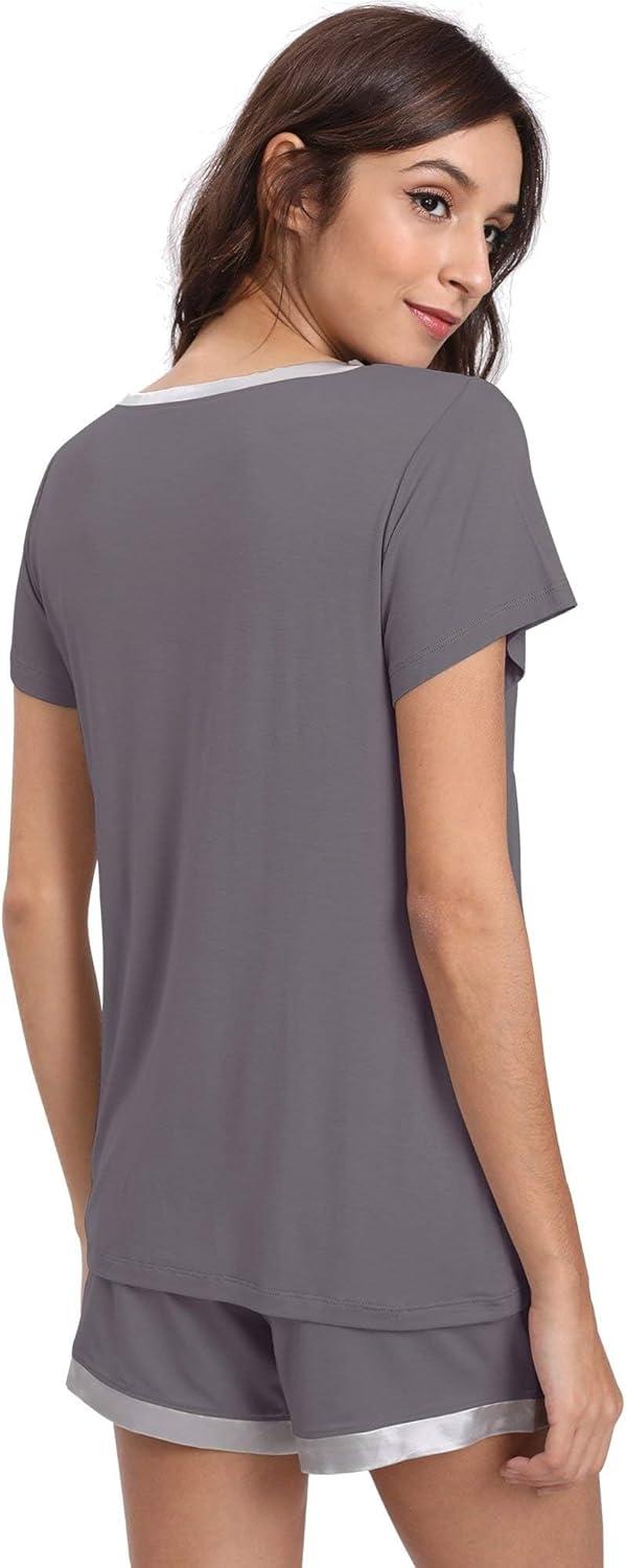 imageGYS Womens Bamboo Viscose Pajama Sets Cooling Short Sleeve Sleepwear for Night Sweats Moisture Wicking Summer PjsDark Grey