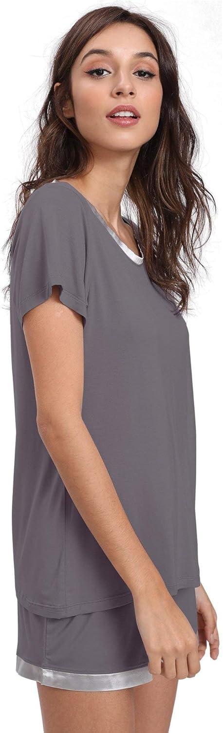 imageGYS Womens Bamboo Viscose Pajama Sets Cooling Short Sleeve Sleepwear for Night Sweats Moisture Wicking Summer PjsDark Grey