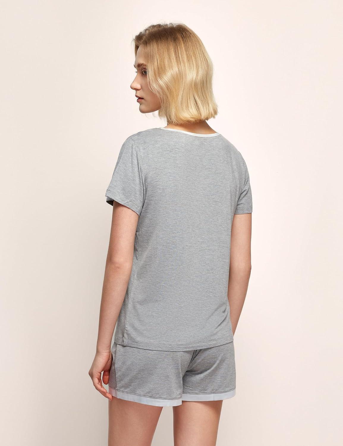 imageGYS Womens Bamboo Viscose Pajama Sets Cooling Short Sleeve Sleepwear for Night Sweats Moisture Wicking Summer PjsHeather Grey