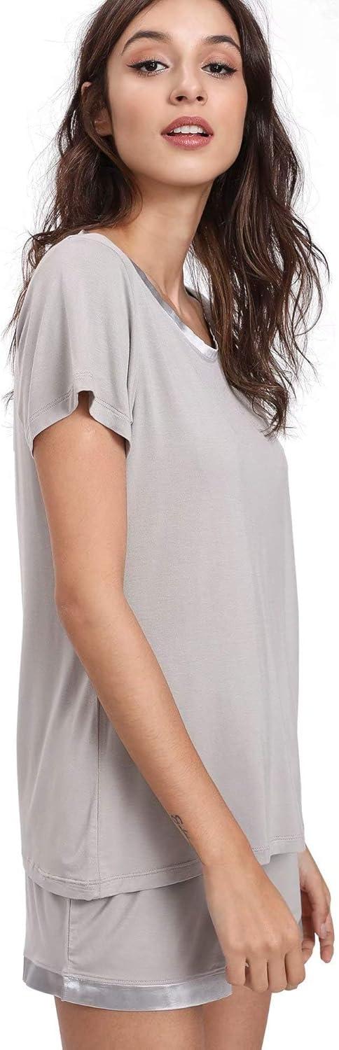 imageGYS Womens Bamboo Viscose Pajama Sets Cooling Short Sleeve Sleepwear for Night Sweats Moisture Wicking Summer PjsLight Grey