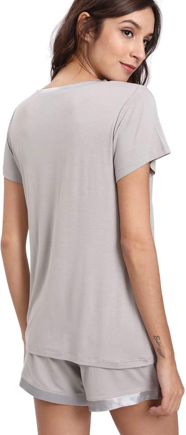 imageGYS Womens Bamboo Viscose Pajama Sets Cooling Short Sleeve Sleepwear for Night Sweats Moisture Wicking Summer PjsLight Grey