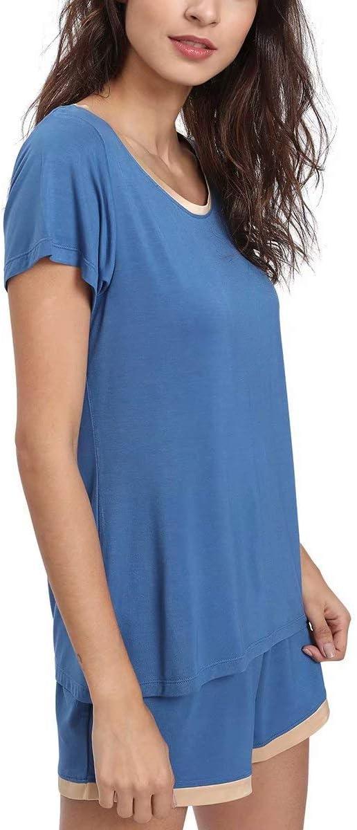 imageGYS Womens Bamboo Viscose Pajama Sets Cooling Short Sleeve Sleepwear for Night Sweats Moisture Wicking Summer PjsPrussian Blue