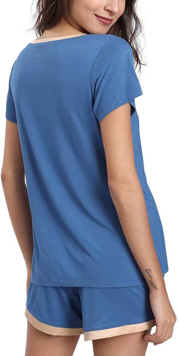 imageGYS Womens Bamboo Viscose Pajama Sets Cooling Short Sleeve Sleepwear for Night Sweats Moisture Wicking Summer PjsPrussian Blue
