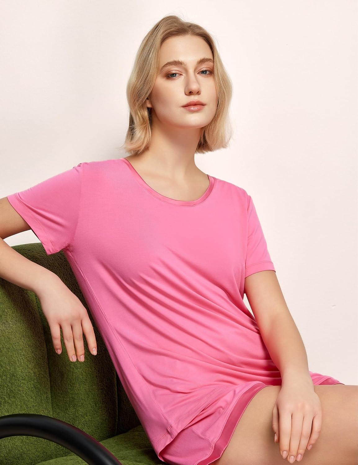 imageGYS Womens Bamboo Viscose Pajama Sets Cooling Short Sleeve Sleepwear for Night Sweats Moisture Wicking Summer PjsRaspberry Pink