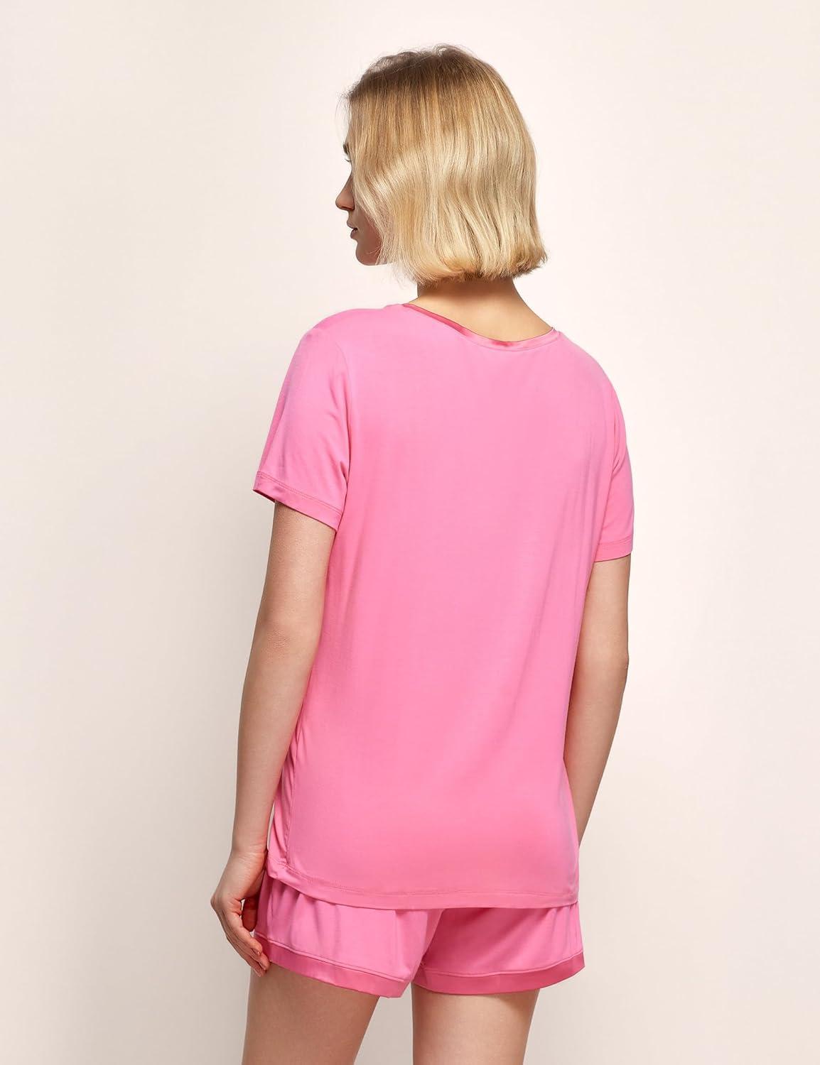 imageGYS Womens Bamboo Viscose Pajama Sets Cooling Short Sleeve Sleepwear for Night Sweats Moisture Wicking Summer PjsRaspberry Pink