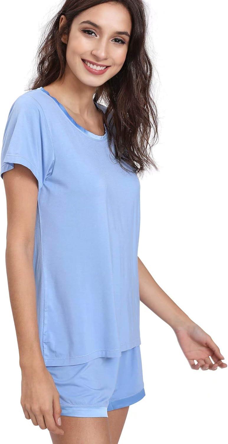 imageGYS Womens Bamboo Viscose Pajama Sets Cooling Short Sleeve Sleepwear for Night Sweats Moisture Wicking Summer PjsSky Blue
