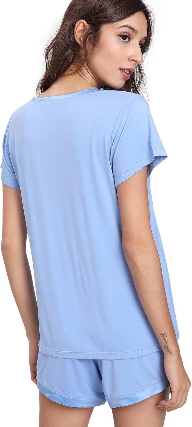 imageGYS Womens Bamboo Viscose Pajama Sets Cooling Short Sleeve Sleepwear for Night Sweats Moisture Wicking Summer PjsSky Blue