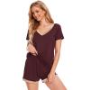 GYS Women’s Bamboo Viscose Pajama Sets – Cooling Short Sleeve Sleepwear for Night Sweats, Moisture Wicking Summer Pjs(V-neck Ficus Red)