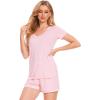 GYS Women’s Bamboo Viscose Pajama Sets – Cooling Short Sleeve Sleepwear for Night Sweats, Moisture Wicking Summer Pjs(V-neck Pink1)