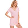GYS Women’s Bamboo Viscose Pajama Sets – Cooling Short Sleeve Sleepwear for Night Sweats, Moisture Wicking Summer Pjs(V-neck Pink1)
