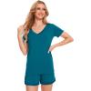 GYS Women’s Bamboo Viscose Pajama Sets – Cooling Short Sleeve Sleepwear for Night Sweats, Moisture Wicking Summer Pjs(V-neck Teal Blue)