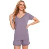 GYS Women’s Bamboo Viscose Pajama Sets – Cooling Short Sleeve Sleepwear for Night Sweats, Moisture Wicking Summer Pjs(V-neck Violet)