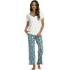 GYS Womens Bamboo Viscose Pajamas Set Super Soft Short Sleeve Top and Pants Pj Sleepwear Sets(Ocean Green)