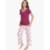 GYS Womens Bamboo Viscose Pajamas Set Super Soft Short Sleeve Top and Pants Pj Sleepwear Sets(Purplish Red)