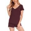 GYS Women’s Bamboo Viscose Pajama Sets – Cooling Short Sleeve Sleepwear for Night Sweats, Moisture Wicking Summer Pjs(V-neck Ficus Red)