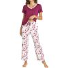 GYS Womens Bamboo Viscose Pajamas Set Super Soft Short Sleeve Top and Pants Pj Sleepwear Sets(Purplish Red)