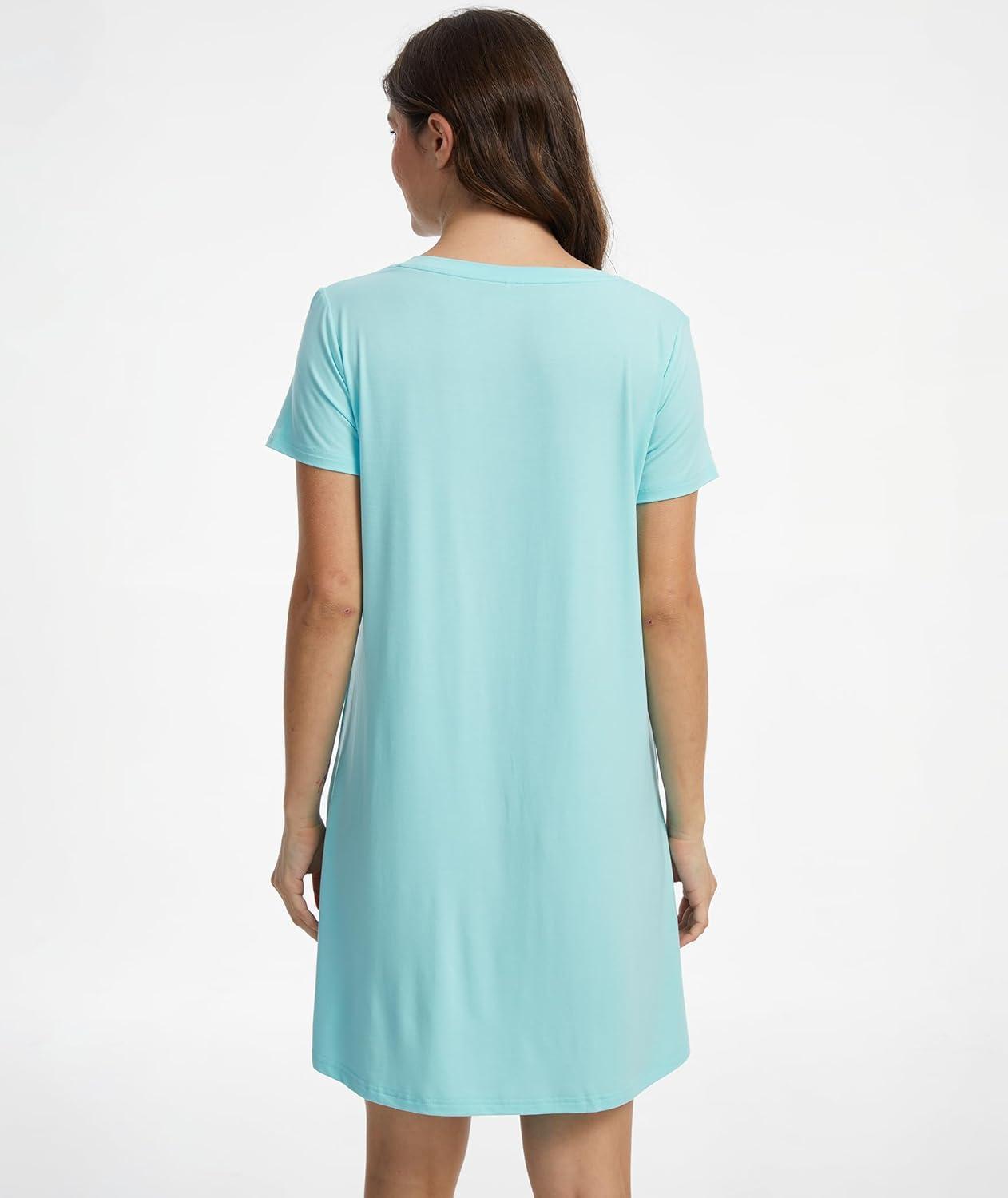 imageGYS Bamboo Viscose Womens Nightgowns Classic Short Sleeve V Neck Sleep DressAqua