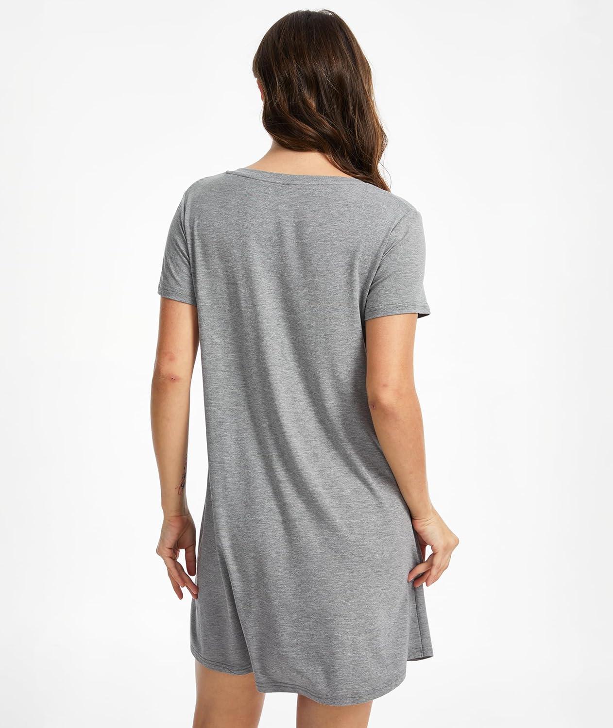 imageGYS Bamboo Viscose Womens Nightgowns Classic Short Sleeve V Neck Sleep DressHeather Grey