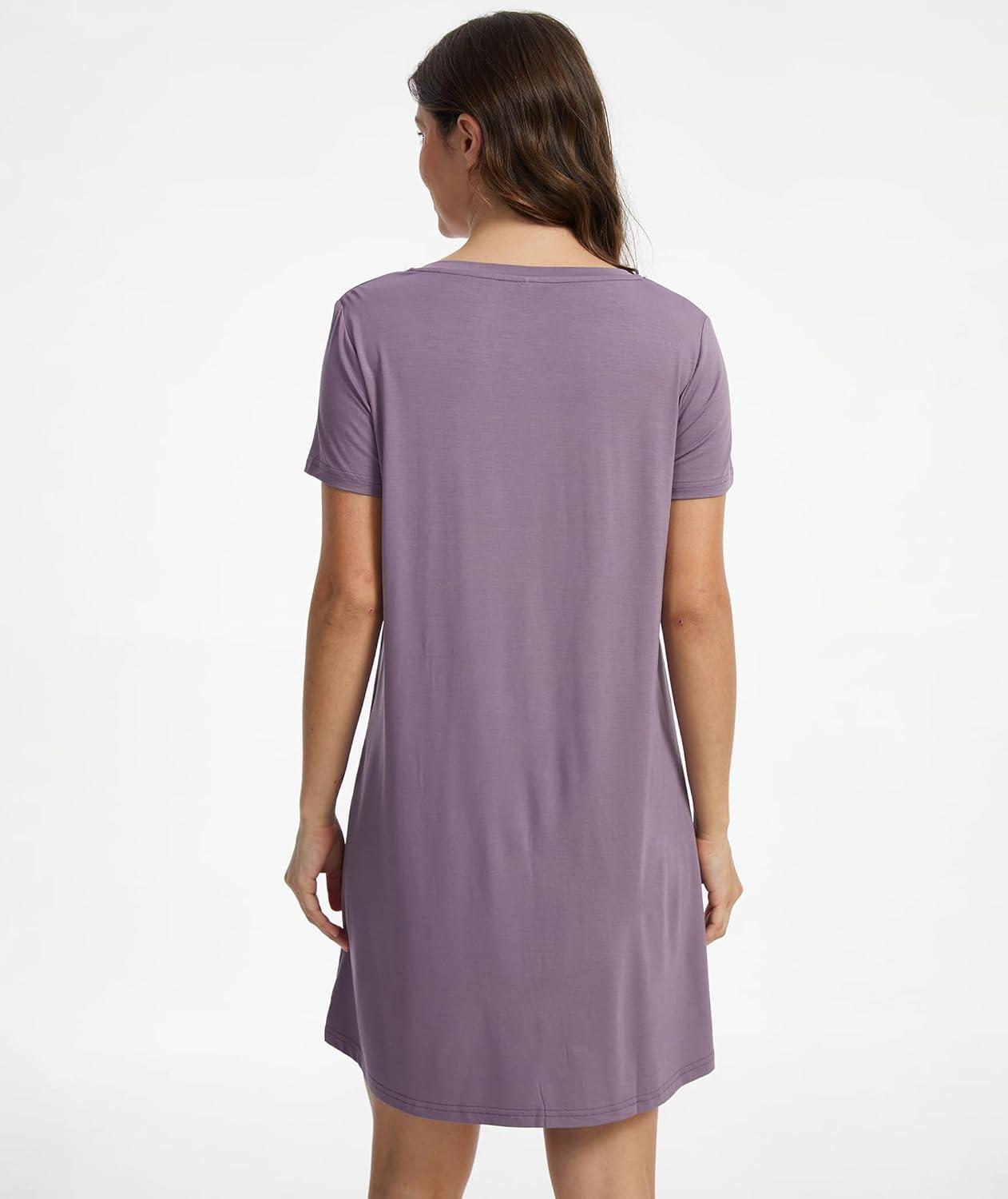 imageGYS Bamboo Viscose Womens Nightgowns Classic Short Sleeve V Neck Sleep DressViolet
