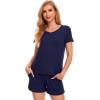 GYS Bamboo-Derived Viscose Women’s Pajama Shorts Set Short Sleeve Sleepwear with Shorts 2 Piece Sleep Pjs Set(Navy)