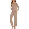 GYS Bamboo Viscose Women’s Pajama Sets Comfy 3/4 Sleeve Sleepwear Sets with Pockets(Camel)