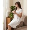 GYS House Dress for Women Puff Short Sleeve Moo Moos Pleated Bamboo Viscose Nightgowns Mumu Dresses(White)