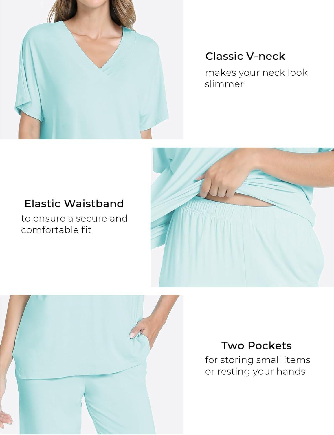 imageGYS Cooling Bamboo Viscose Pajamas Women Lightweight PJs Sets MoistureWicking Sleepwear for Hot SleepersAqua
