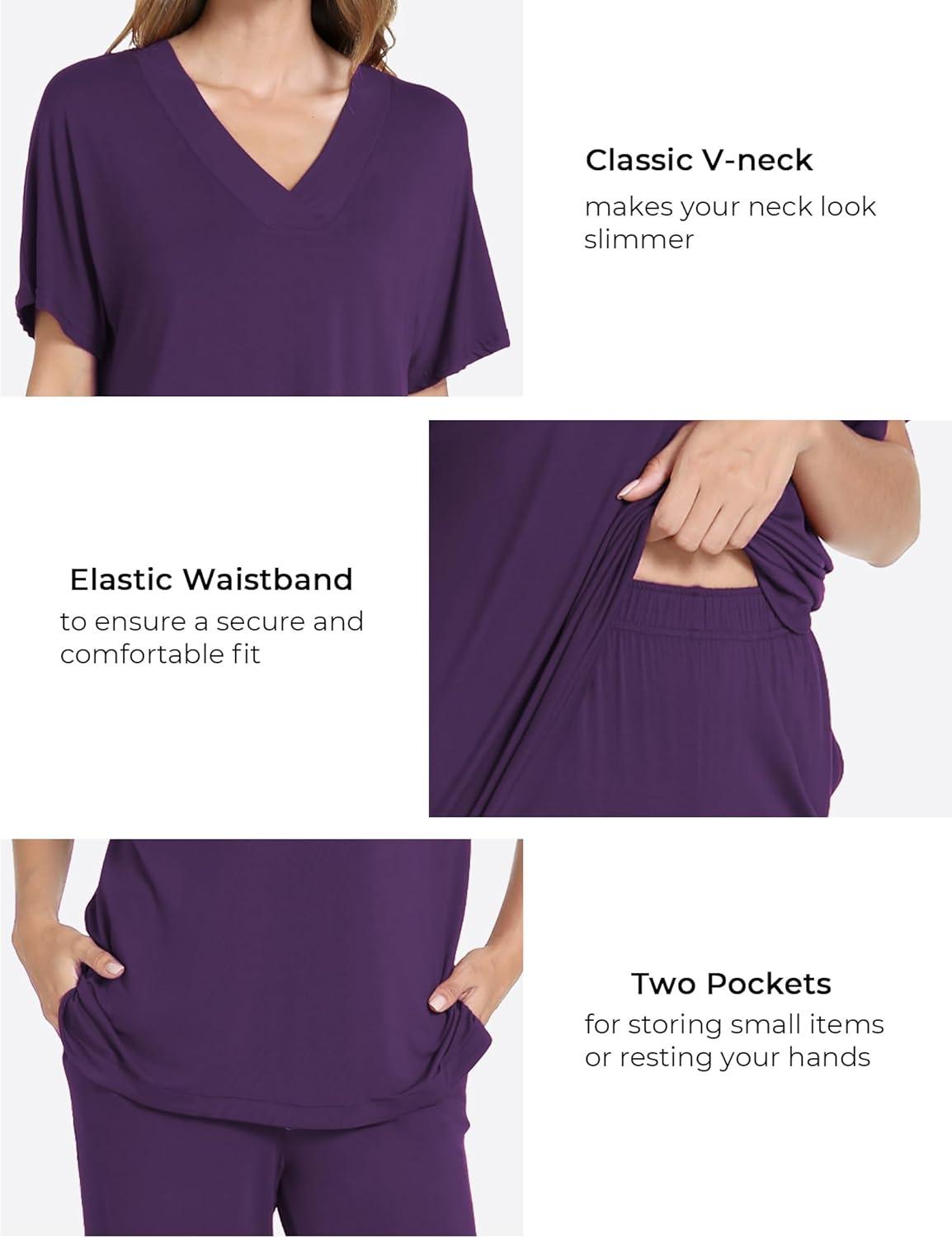 imageGYS Cooling Bamboo Viscose Pajamas Women Lightweight PJs Sets MoistureWicking Sleepwear for Hot SleepersPurple