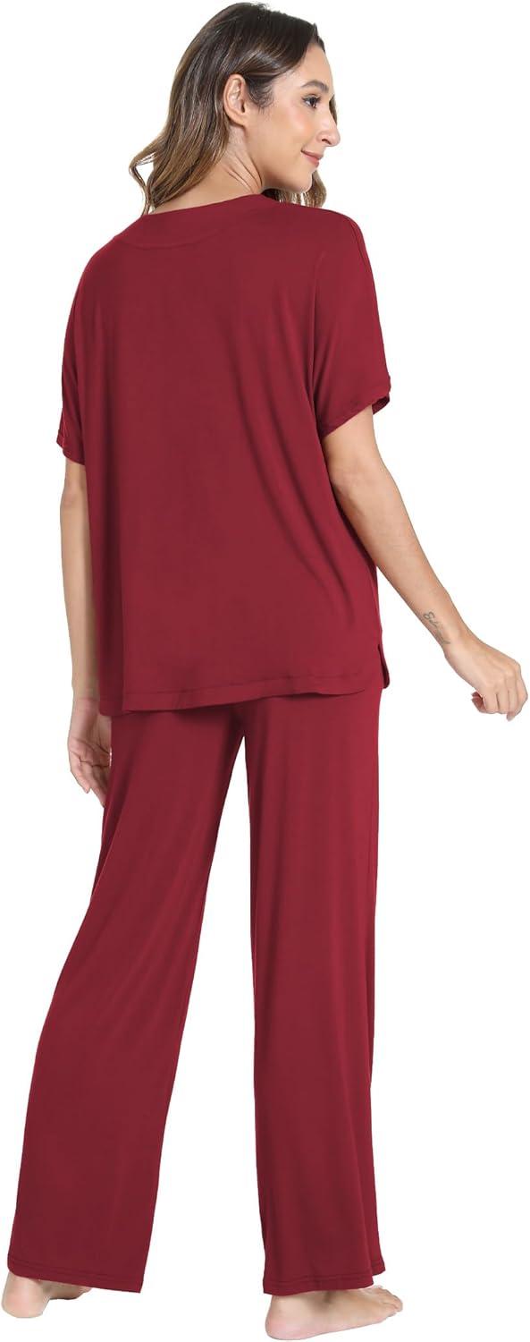 imageGYS Cooling Bamboo Viscose Pajamas Women Lightweight PJs Sets MoistureWicking Sleepwear for Hot SleepersWine Red
