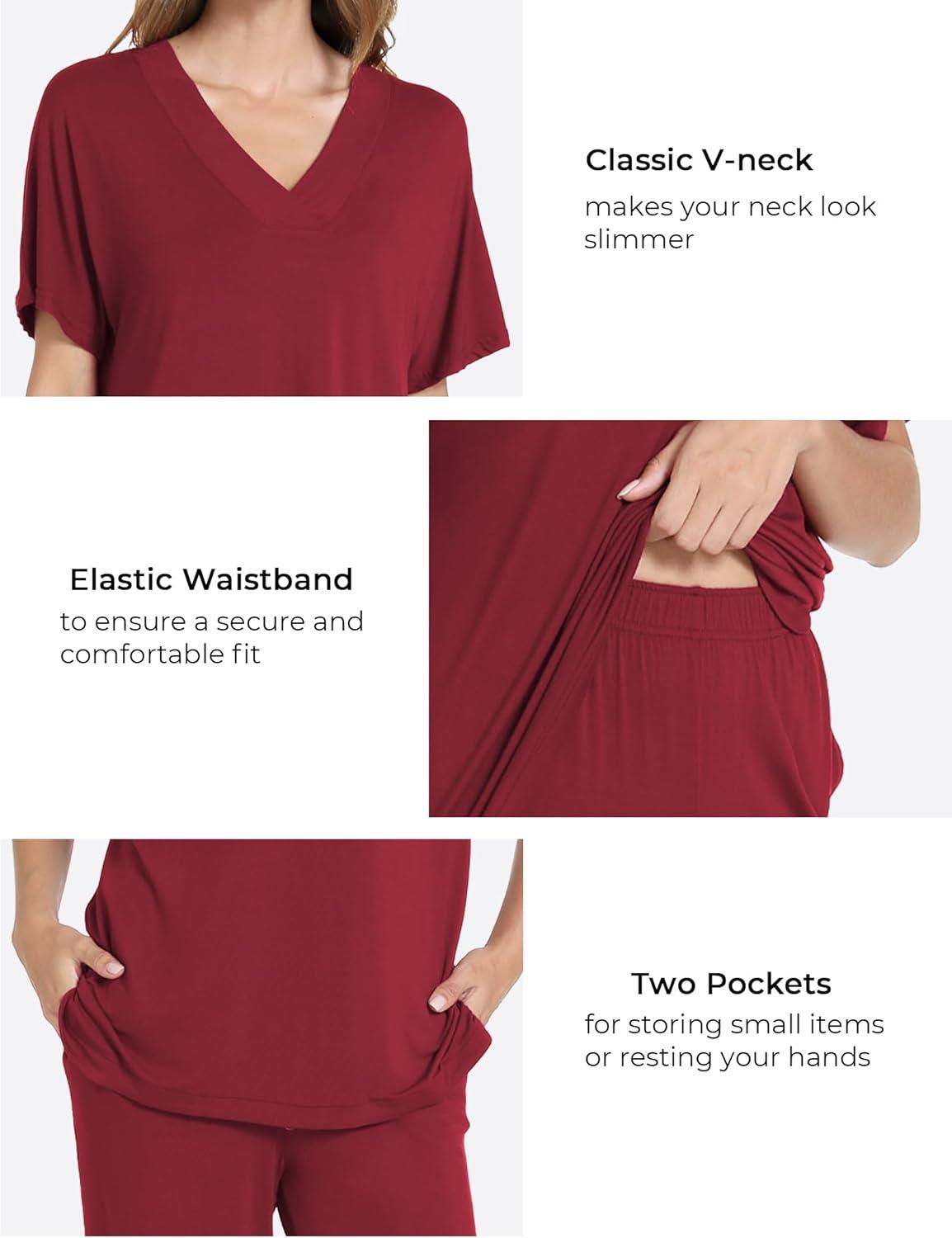 imageGYS Cooling Bamboo Viscose Pajamas Women Lightweight PJs Sets MoistureWicking Sleepwear for Hot SleepersWine Red