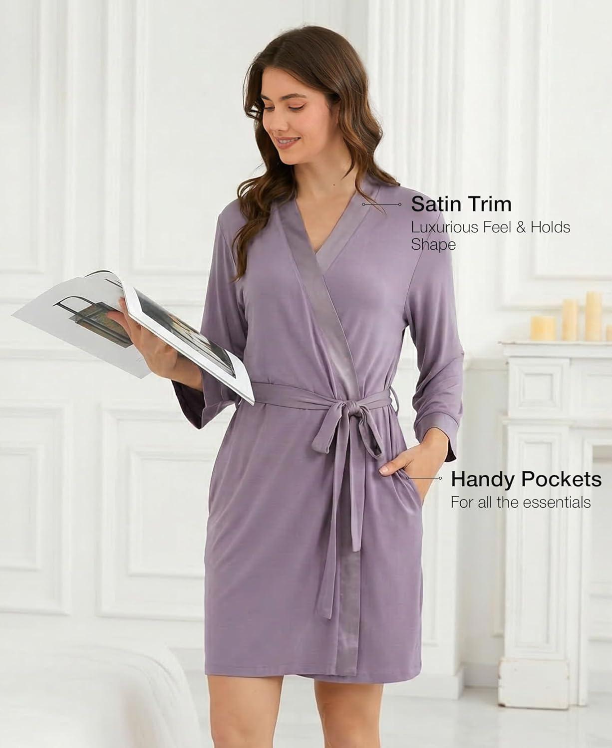 imageGYS Womens Bamboo Viscose Kimono Robes Soft Knit Bathrobe with Pockets and Fixed Waist Belt for Spa Hotel amp HomeViolet