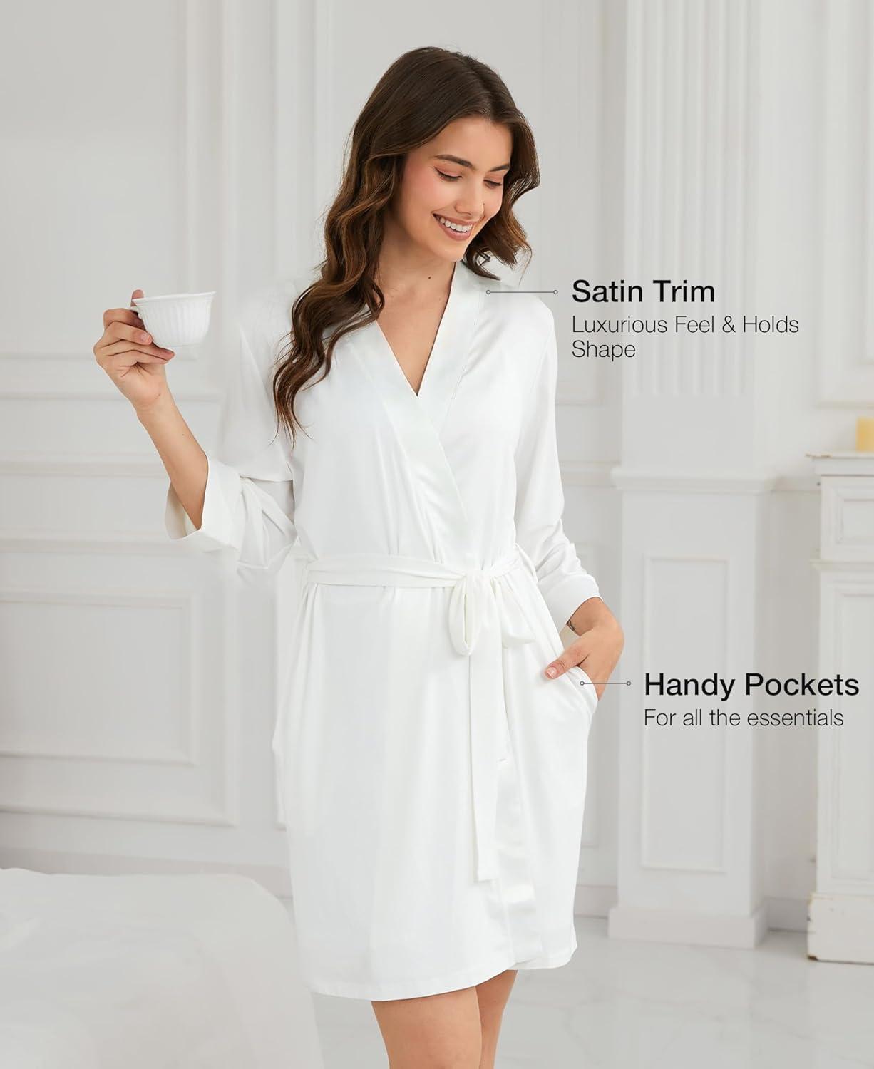 imageGYS Womens Bamboo Viscose Kimono Robes Soft Knit Bathrobe with Pockets and Fixed Waist Belt for Spa Hotel amp HomeWhite