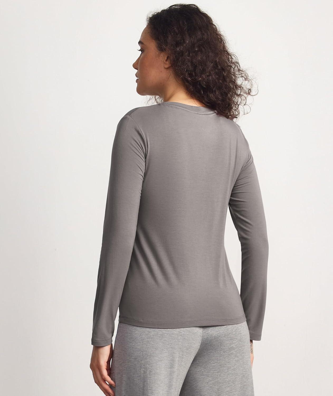 imageGYS Womens Pajama Tops Bamboo Viscose Soft and MoistureWicking Long Sleeve Underwear Base LayerCrew Neckgrey