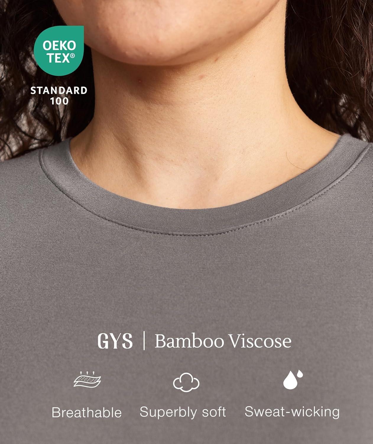 imageGYS Womens Pajama Tops Bamboo Viscose Soft and MoistureWicking Long Sleeve Underwear Base LayerCrew Neckgrey