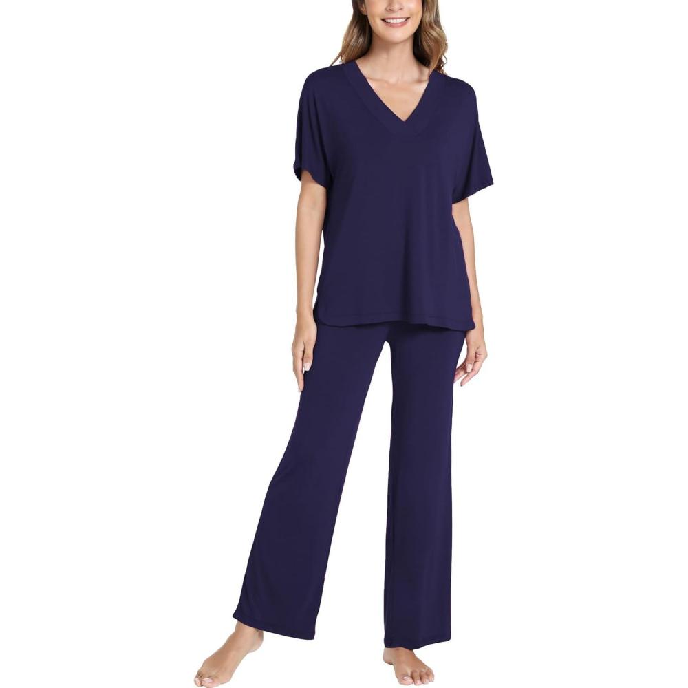 imageGYS Cooling Bamboo Viscose Pajamas Women Lightweight PJs Sets MoistureWicking Sleepwear for Hot SleepersNavy