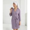 GYS Women’s Bamboo Viscose Kimono Robes Soft Knit Bathrobe with Pockets and Fixed Waist Belt for Spa, Hotel & Home(Violet)