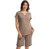 GYS Bamboo Viscose Womens Pajama Sets 2 Piece, Soft Short Sleeve Shirt and Bermuda Shorts Pajamas Set Lounge Sets(Camel)