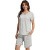 GYS Bamboo Viscose Womens Pajama Sets 2 Piece, Soft Short Sleeve Shirt and Bermuda Shorts Pajamas Set Lounge Sets(Grey Stripe)